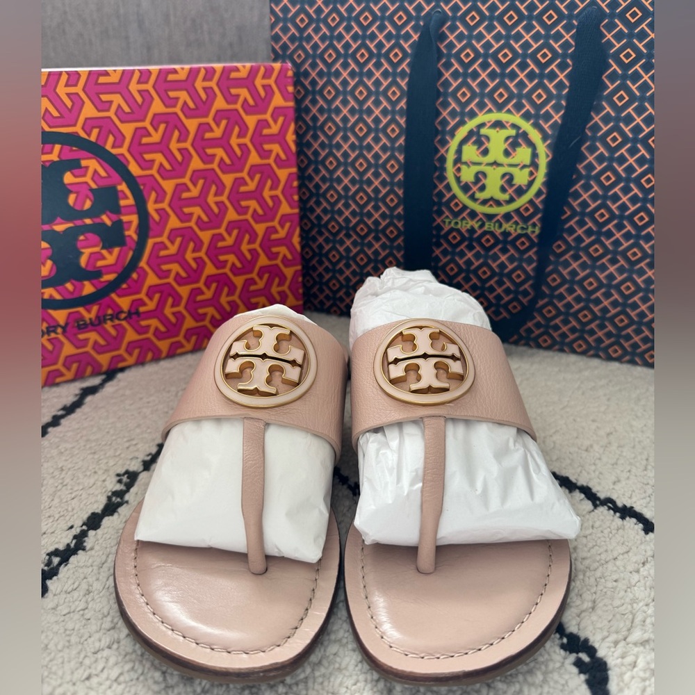 Tory Burch Benton Band Flat Sandals Seashell Pink Size 7